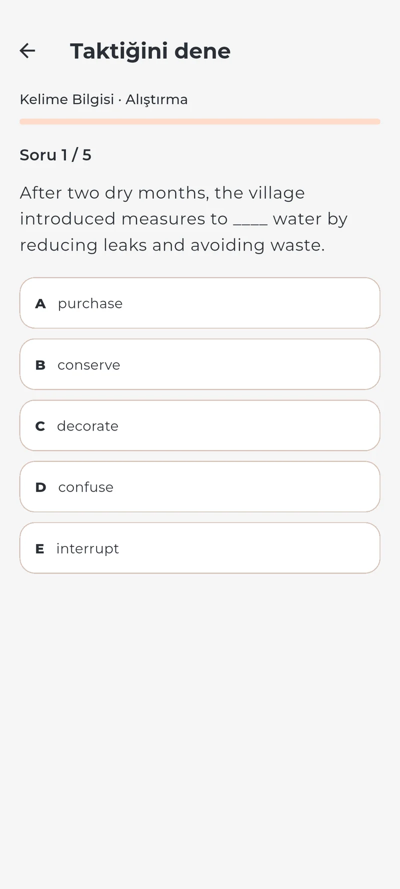A multiple-choice vocabulary exercise in Dilci