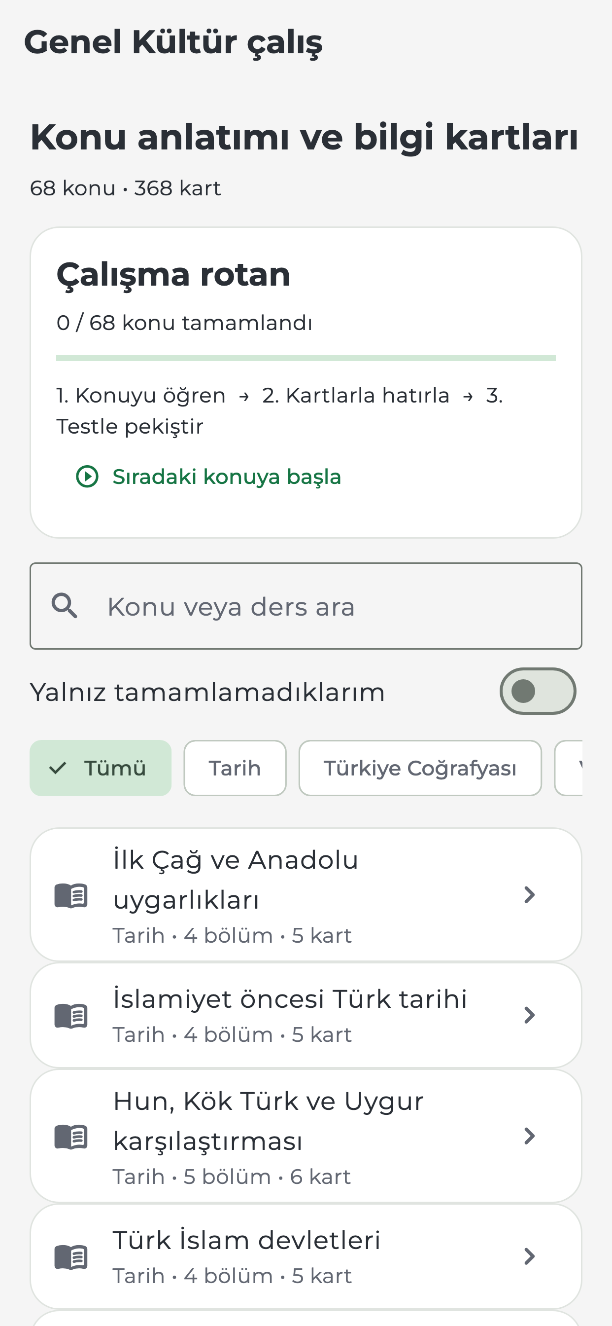 Netci Genel Kültür konu listesi ve ders filtreleri