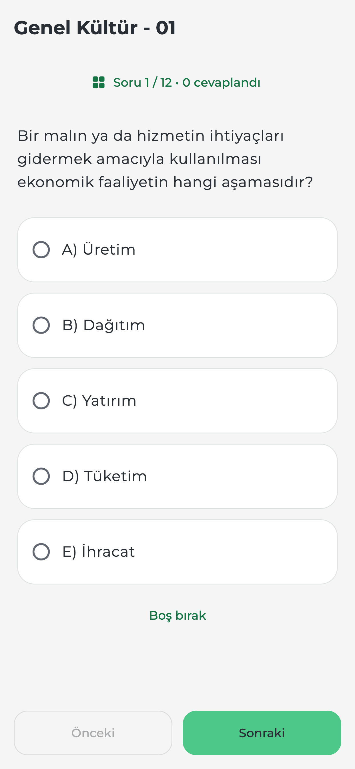 A five-option general knowledge question in Netle with question navigation controls