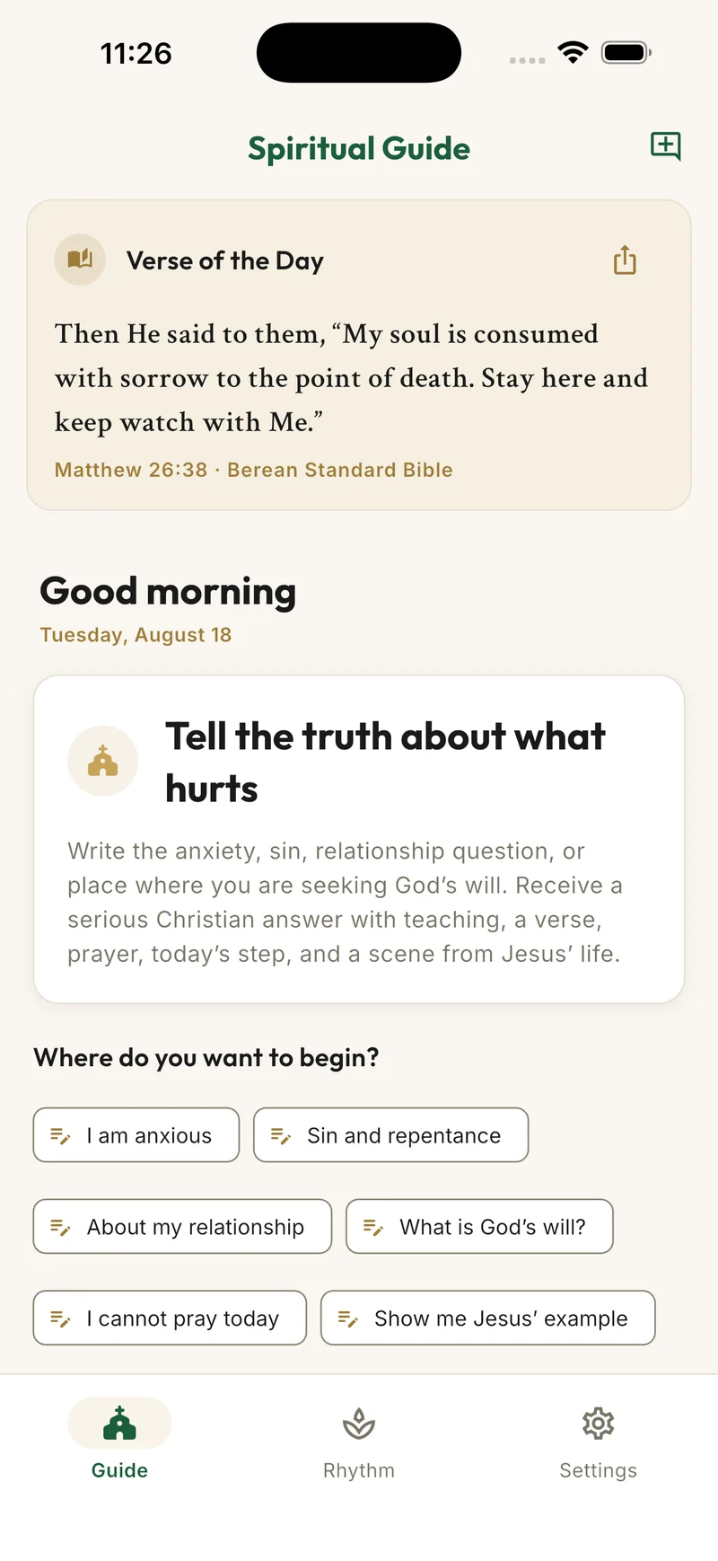 SpiritPal daily verse and spiritual guide screen